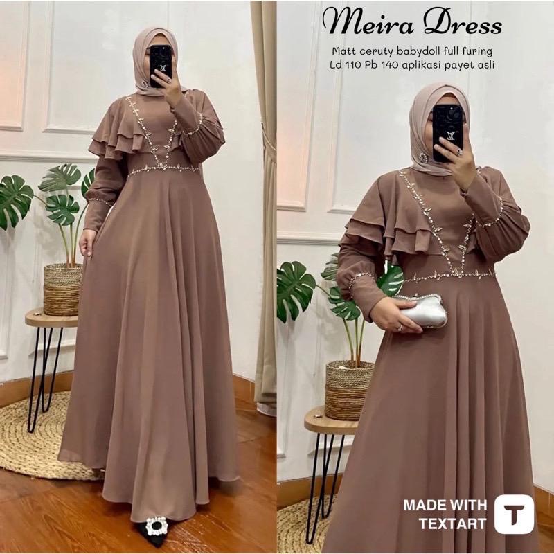 Baju Gamis Terbaru Meira Dress Kondangan Gamis Ceruty Babydoll Aksen Mutiara Gaun Pesta Muslimah Baju Wanita Jumbo