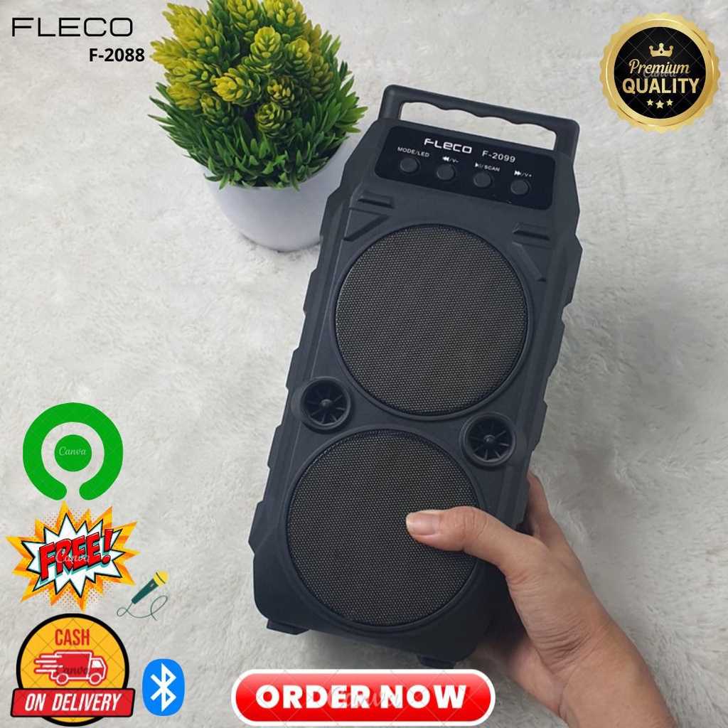 SPEAKER SPEKER BLUETOOTH WIRELESS KARAOKE FLECO F-2088 BONUS MIC MICROPHONE DAN KABEL USB 8 INCH
