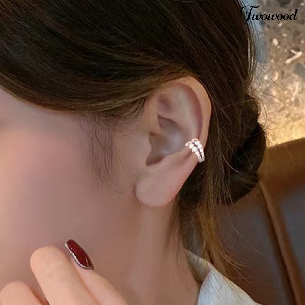 Twowood 1Pc Women Earring Sparkling Faux Diamond Design Shiny Efek Visual Multi-layer Semua Pertandingan Hias Warna Hidup Wanita Clip on Earring Hadiah Perhiasan Non-Piercing Untuk Wanita