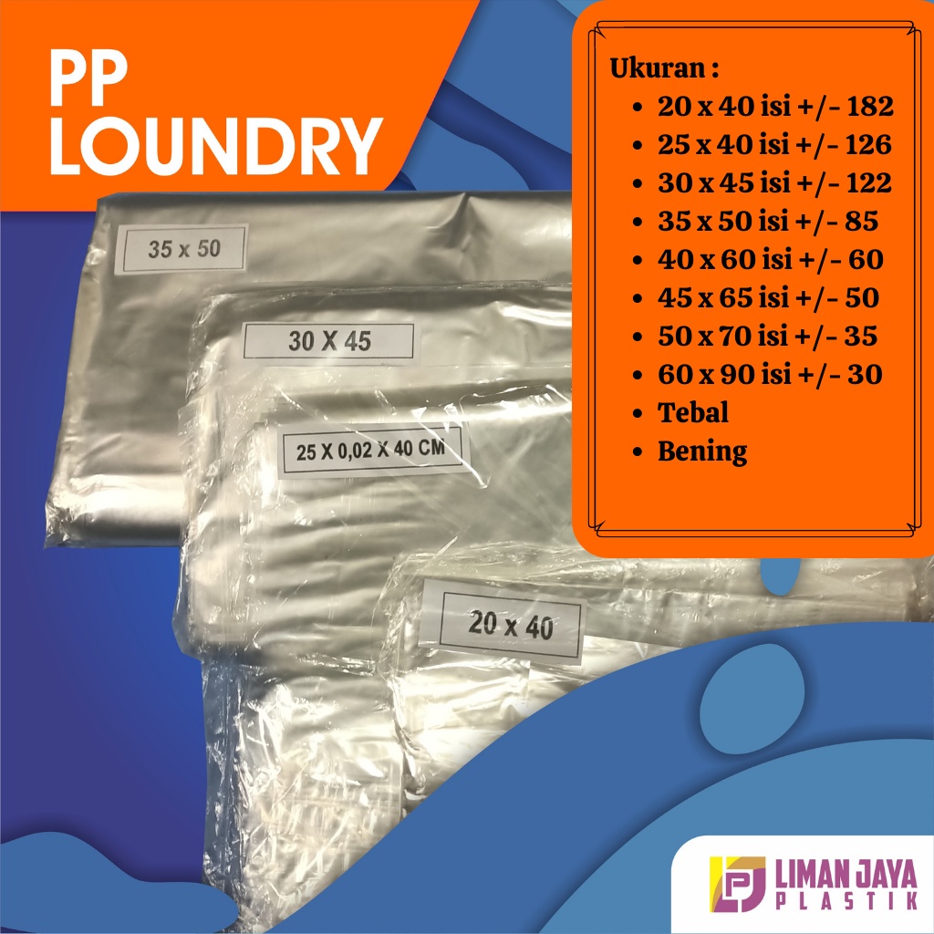 Plastik PP Plastik Kantong Laundry PP Bening uk. 20x40 - 25x42 - 30x45 - 35x50 - 40x60 - 45x65 -