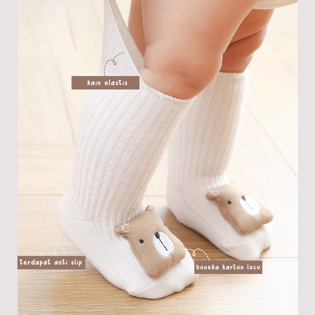 Kaos Kaki Bayi Panjang Anti Slip Anak Perempuan Laki-laki Aksen Boneka 3D Style Korea KAAR