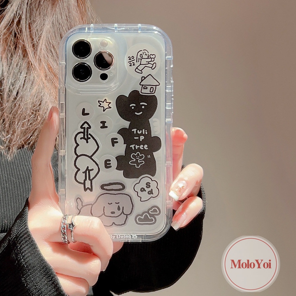 IPHONE Ins Kartun Anjing Stiker Graffiti Case Kompatibel Untuk Iphone11 7Plus XR 13 12 14 Pro MAX 8Plus X XS MAX 6 6S Plus Silicon Lembut TPU Airbag Shockproof Back Cover