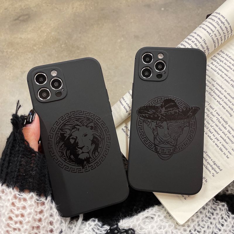 Fashion Versace Lion Soft Case HP iP iPhone 11 12 Mini 13 Pro Max 7 8 + Plus SE 2020 X XR SE 2020 XS Max Black Frosted Casing Apple