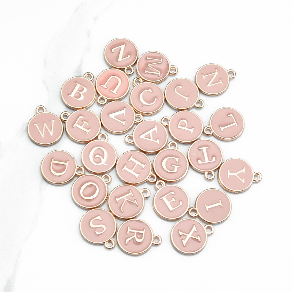 26pcs/set A-Z Inisial Alfabet Charms Huruf Alfabet Karakter Untuk Anting Gelang Kalung Persediaan Double Face Enamel DIY Liontin Membuat Perhiasan Charms Beads Alloy Pink