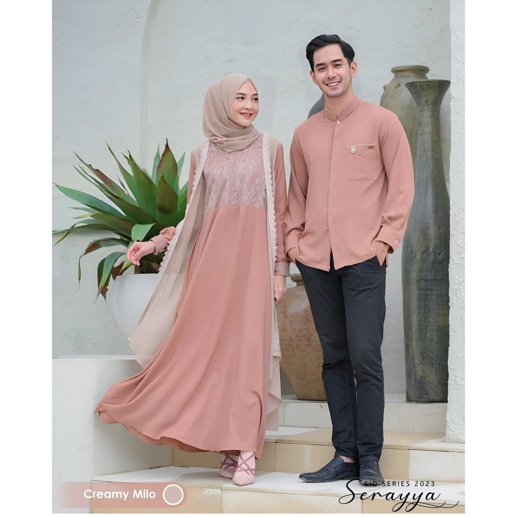 Femes Serayya Couple Setelan Gamis Muslim Wanita Pria OOTD Lebaran Premium