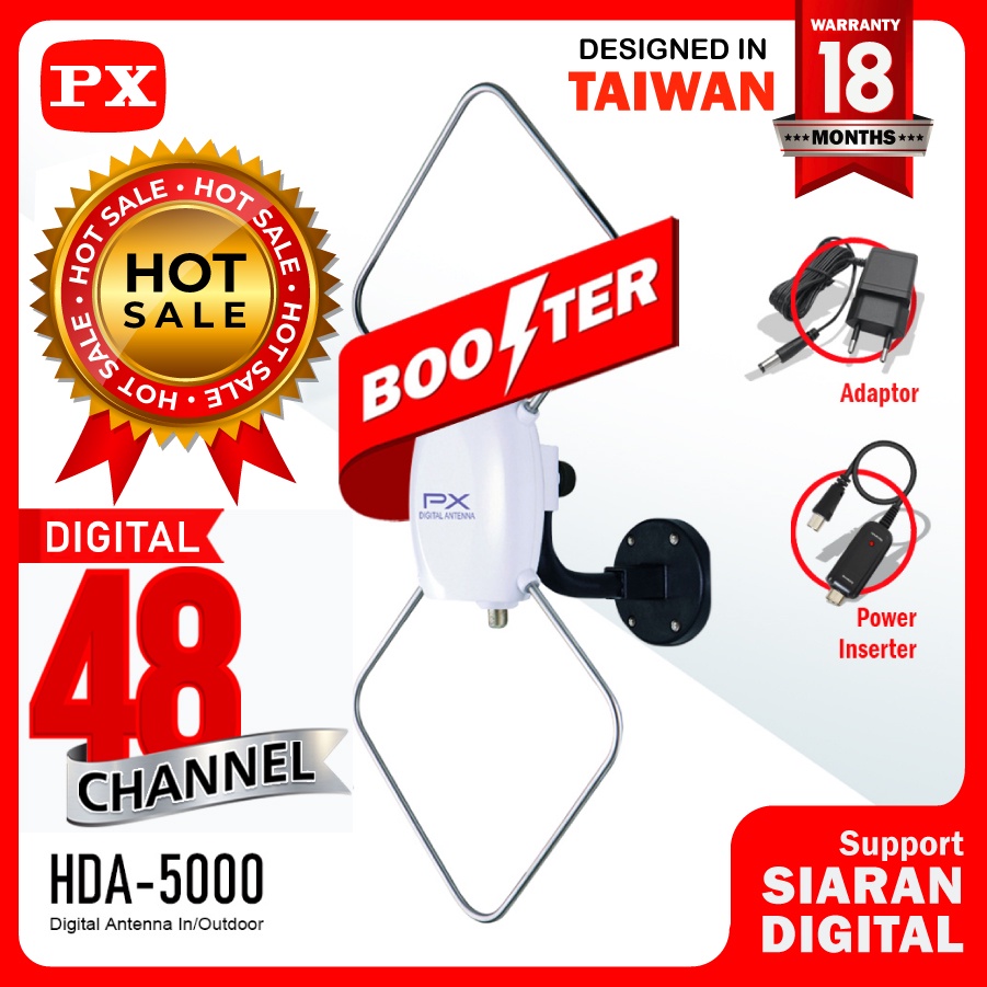 Antena TV In/Outdoor PX HDA-5000 Digital TV DVB-T2 dengan Booster dan Power Inserter