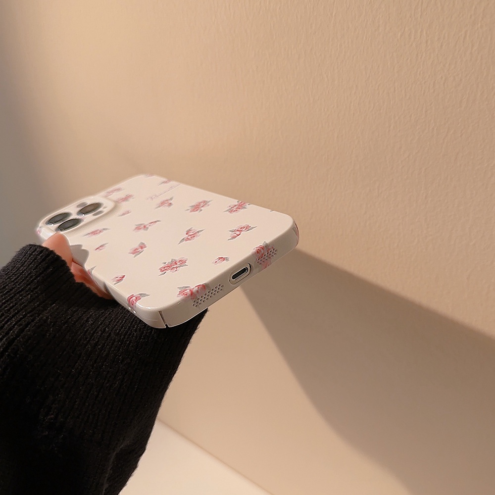 IPHONE Hard Case Glossy Bunga Mawar Gaya Prancis Romantis Untuk Iphone7 8 PLUS X XR XS 11 12 13 14 PRO MAX SE 2020 Penutup Pelindung Lensa Kamera