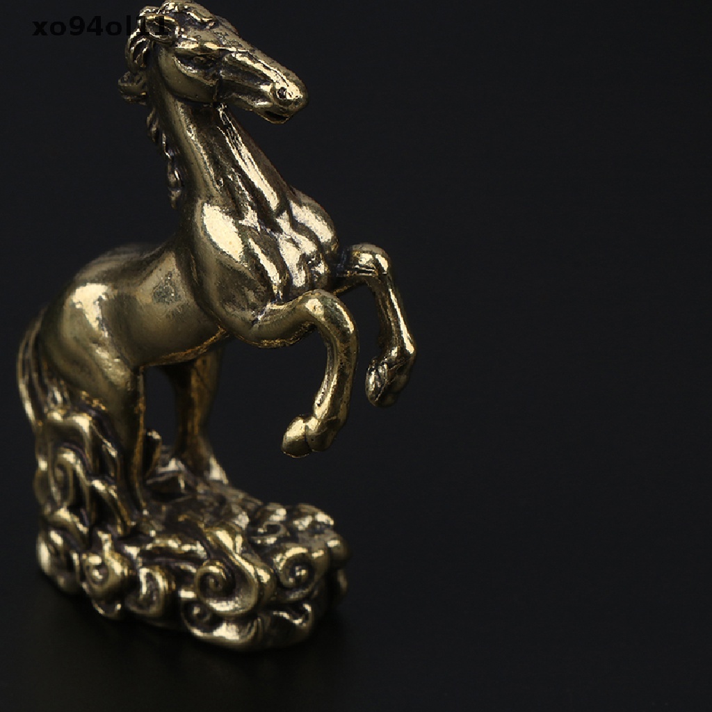 Xo Vintage Tembaga Zodiak Kuda Patung Kecil Feng Shui Ornamen Kuningan Beruntung Hewan Miniatur Patung Dekorasi Desktop Kerajinan OL