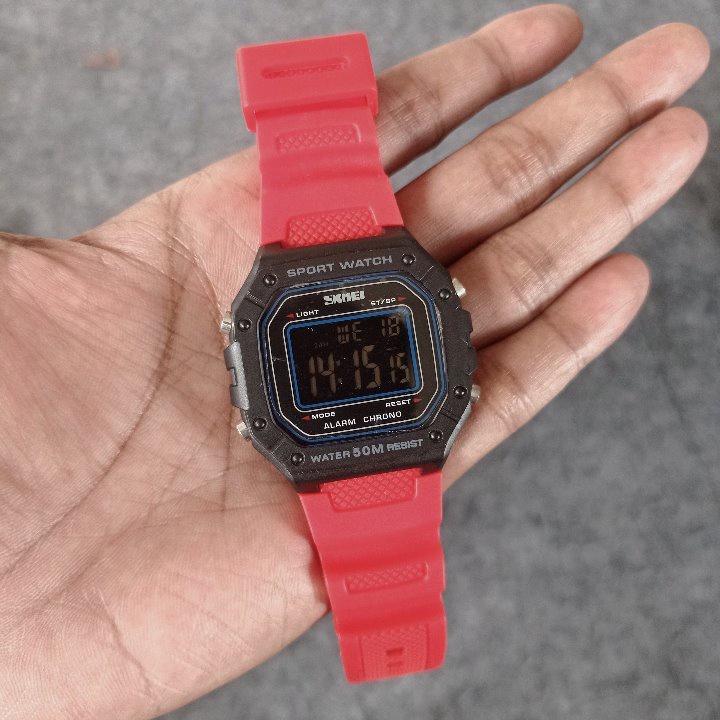 Jam tangan persegi kotak digital skmei original 1496 red