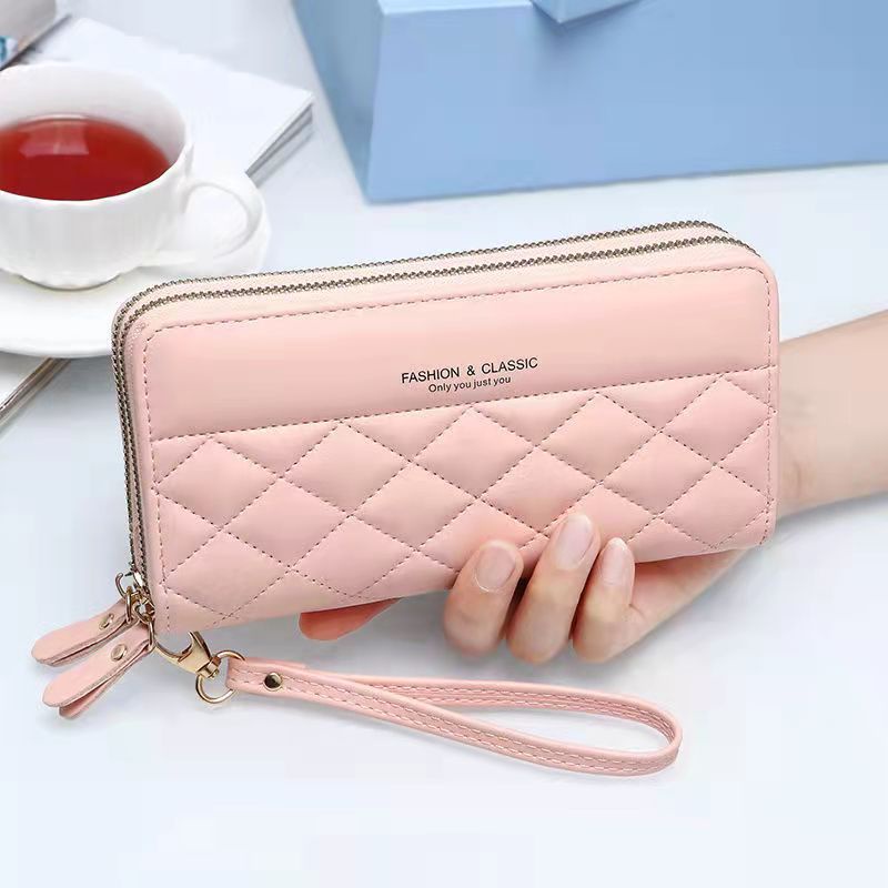 Dompet Panjang Lipat Zipper Multifungsi Tali Pendek Clutch Dompet Cewek 2 Resleting Women Wallet PU Satu7an D69