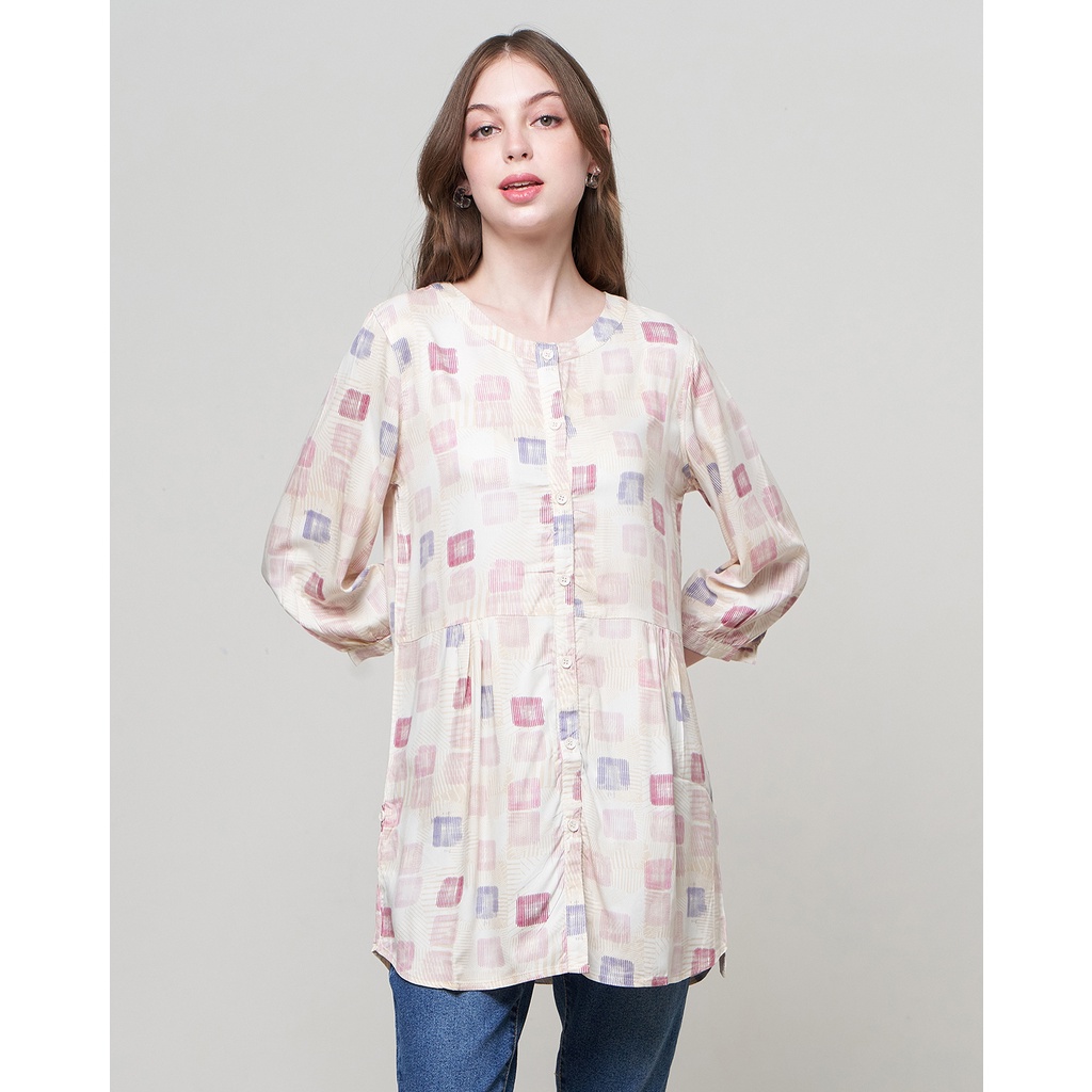 MCB Blouse Tunik Long Top Reguler Big Size Abs Print Annalise Pink | 55.5102102