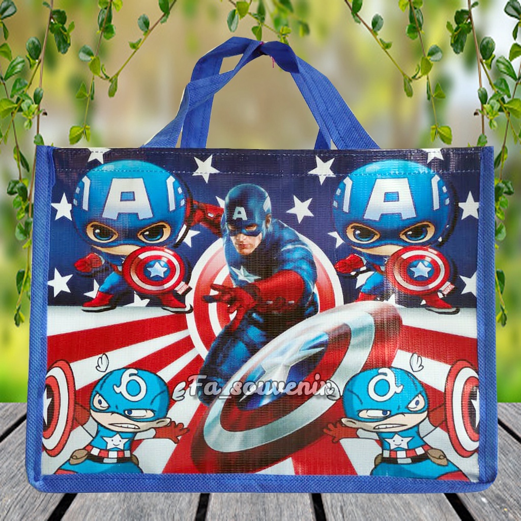 

Tas souvenir tas ulang tahun ready stock motif captain amerika muat box kfc dan bento Tas ultah MURAH snack karakter souvenir ulang tahun anak