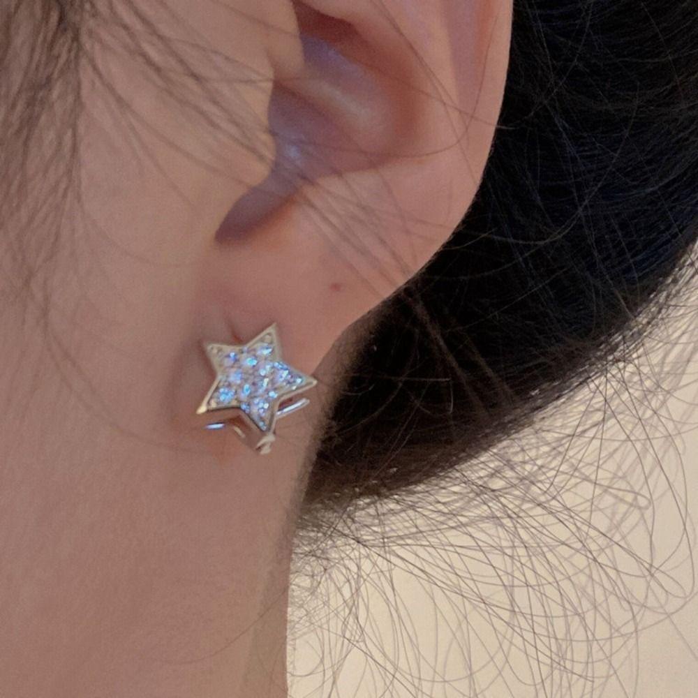 Mxbeauty Pentagram Bintang Stud Anting-Anting Manis Sederhana Pesta Fashion Desain Zirkon Telinga Stud Warna Solid Lady Peri Telinga Tulang Kuku