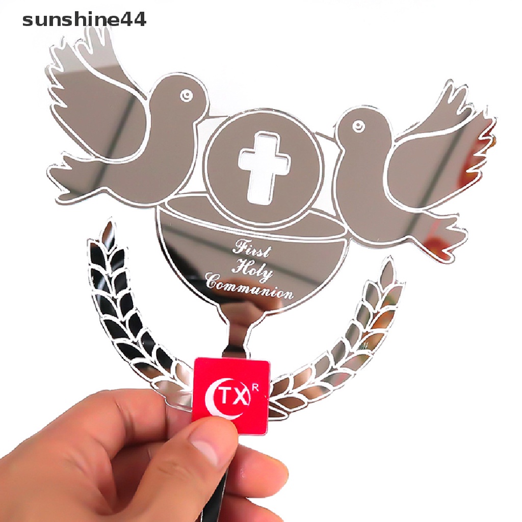 Sunshine 1Pc Baptis Cake Topper Merpati IHS Hiasan Kue Ekaristi Golden Silver ID