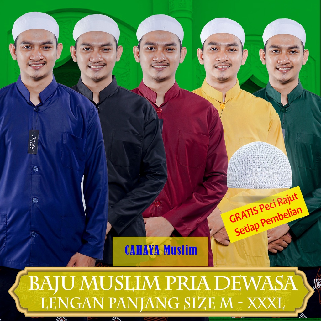 Baju Koko Pria Dewasa Laki Laki Muslim Lengan Panjang Putih Kemeja Hitam Polos Jas Kurta Premium Pak