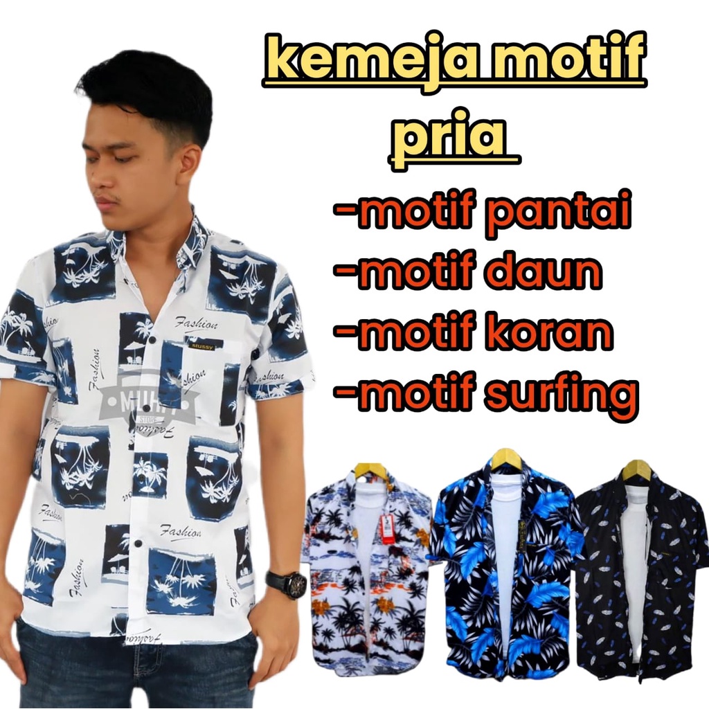 [PROMO MURAH LEBAY] KEMEJA SURFING PRIA LENGAN PENDEK | KEMEJA MOTIF PANTAI   SIZE M,L,XL,XXL,XXXL