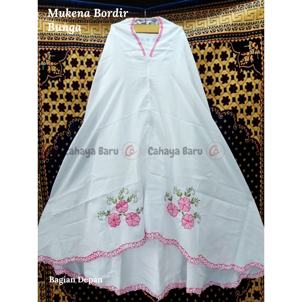 Mukena Bordir Warna Putih Bahan Katun Lembut Motif Bunga