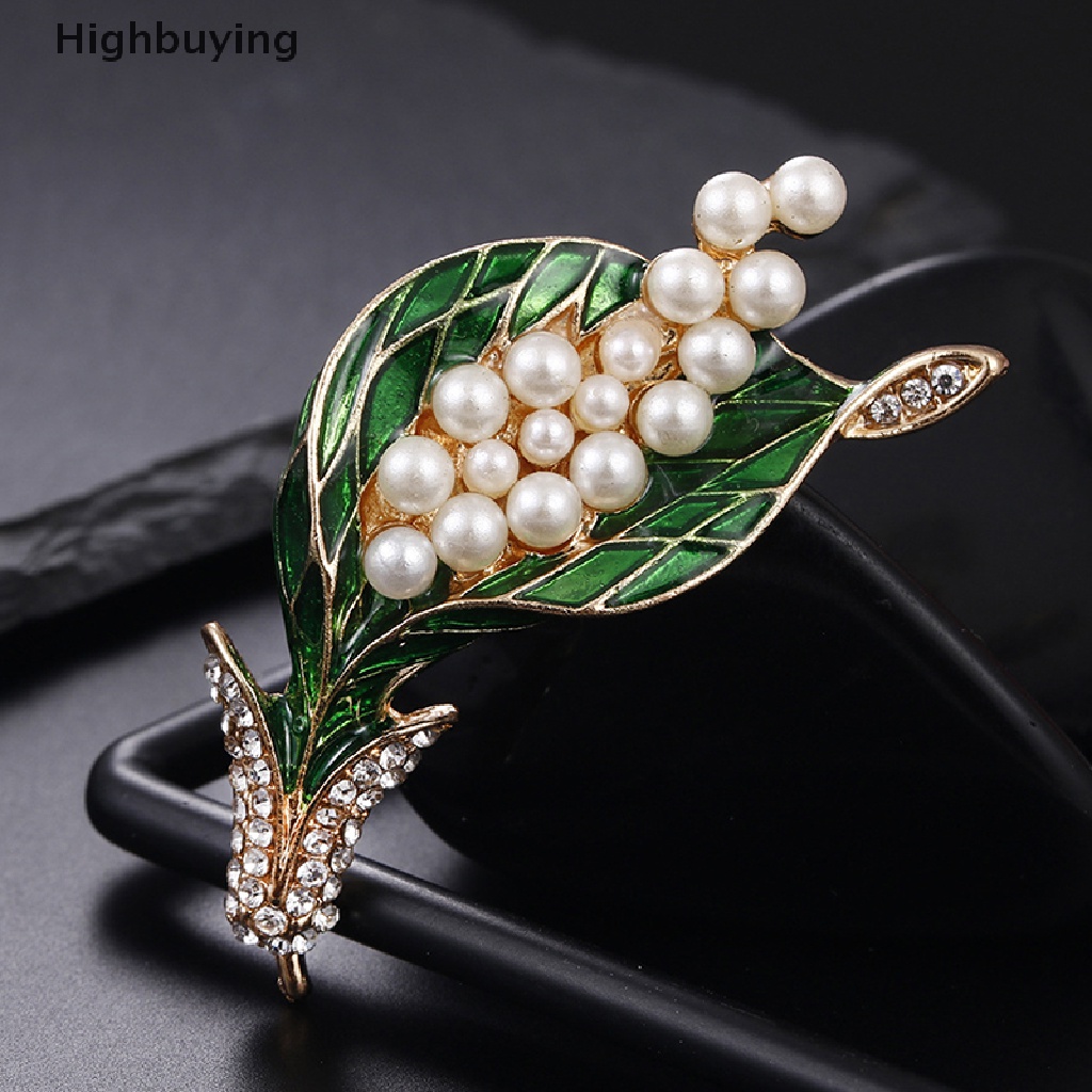 Hbid Enamel Tanaman Bunga Mutiara Kerah Lapel Bros Pin Buket Pengantin Perhiasan Hadiah Glory