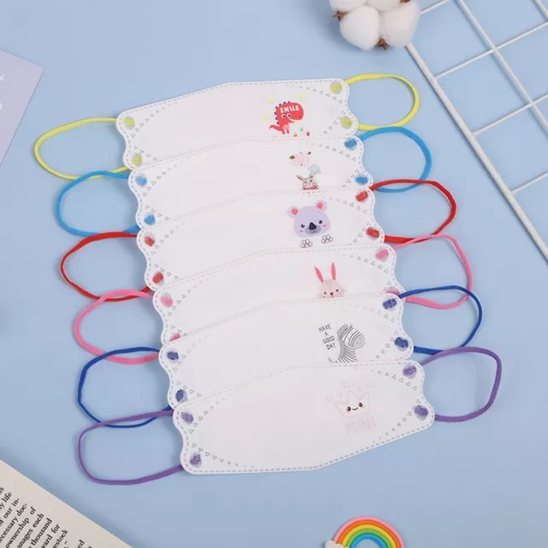 10PCS MASKER ANAK KF94 MOTIF KARAKTER LOGO BINATANG EARLOOP 4PLY TALI WARNA SEKOLAH UNISEX 3-14TAHUN