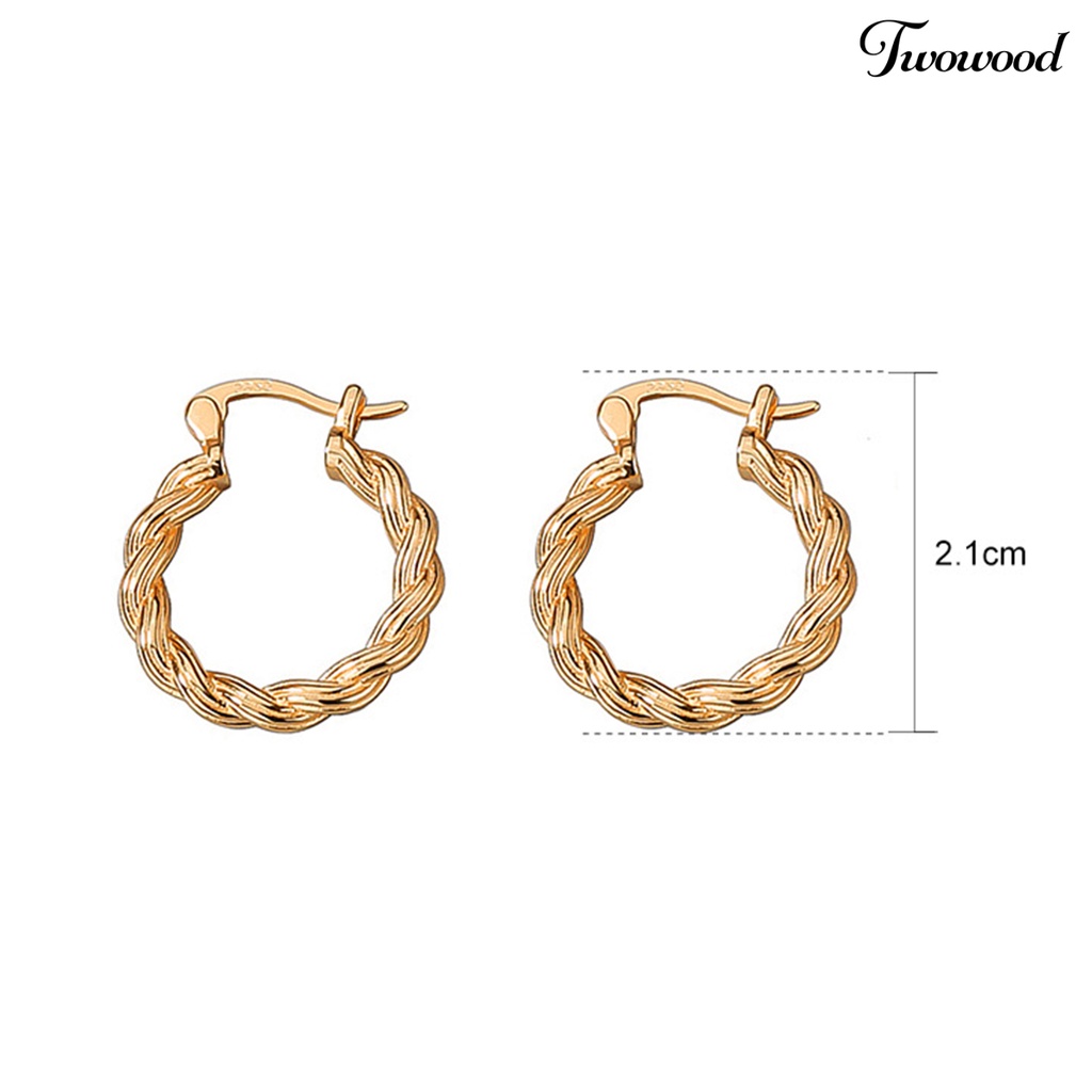 Twowood 1pasang Ear Buckle Design Piercing Hoop Earrings Wanita Retro Braided Twist Round Earrings Aksesoris Perhiasan