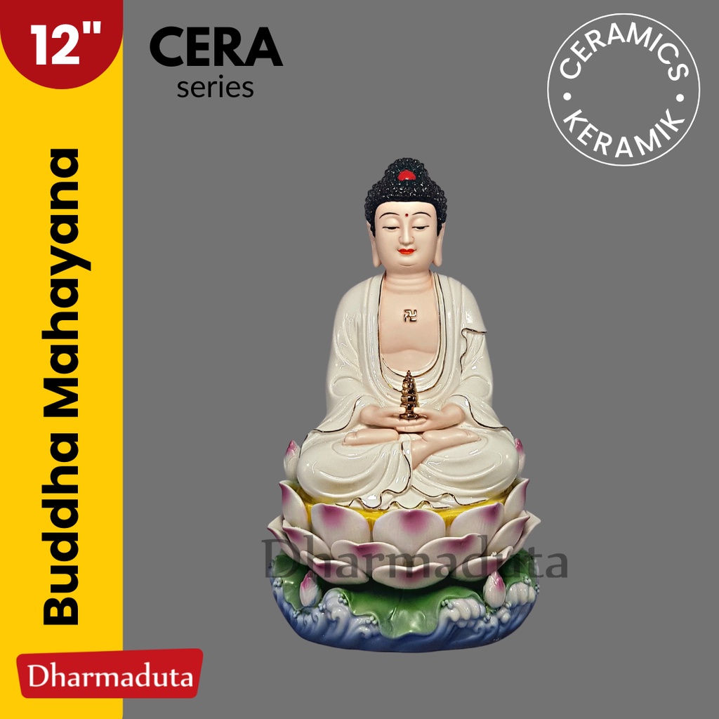 Cera Buddha Mahayana 12in Keramik Patung Rupang Arca Buddha