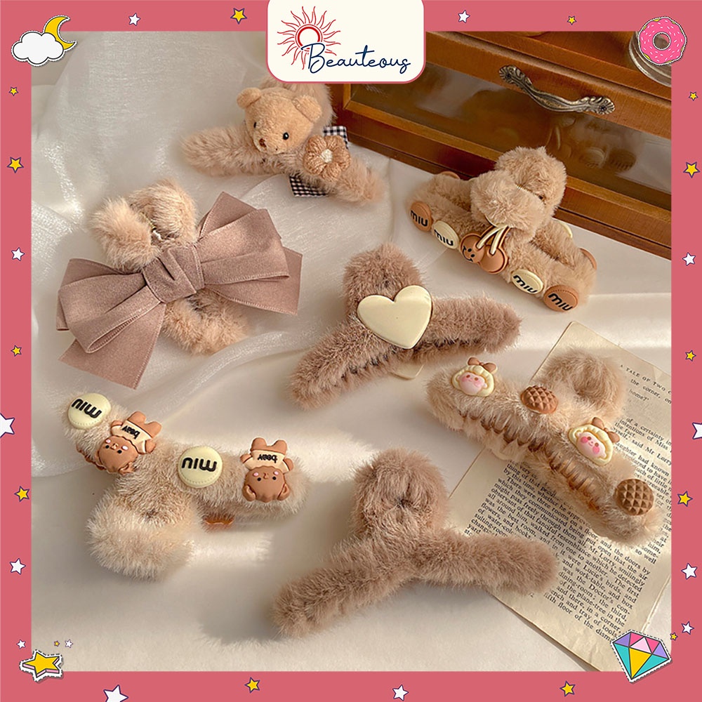 Jepitan Rambut Anak Model Boneka Bulu Halus Karakter Lucu Hair Clips Wanita Dewasa