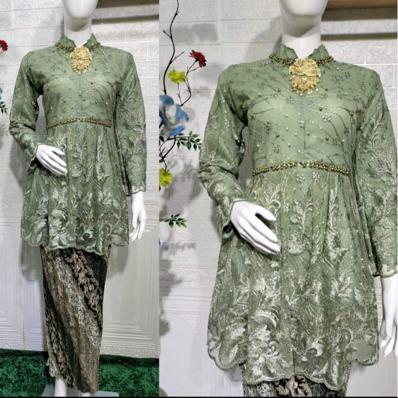 Realpict setelan kebaya sage gren//kebaya modern//kebay lesti sage gren//kebaya pesta