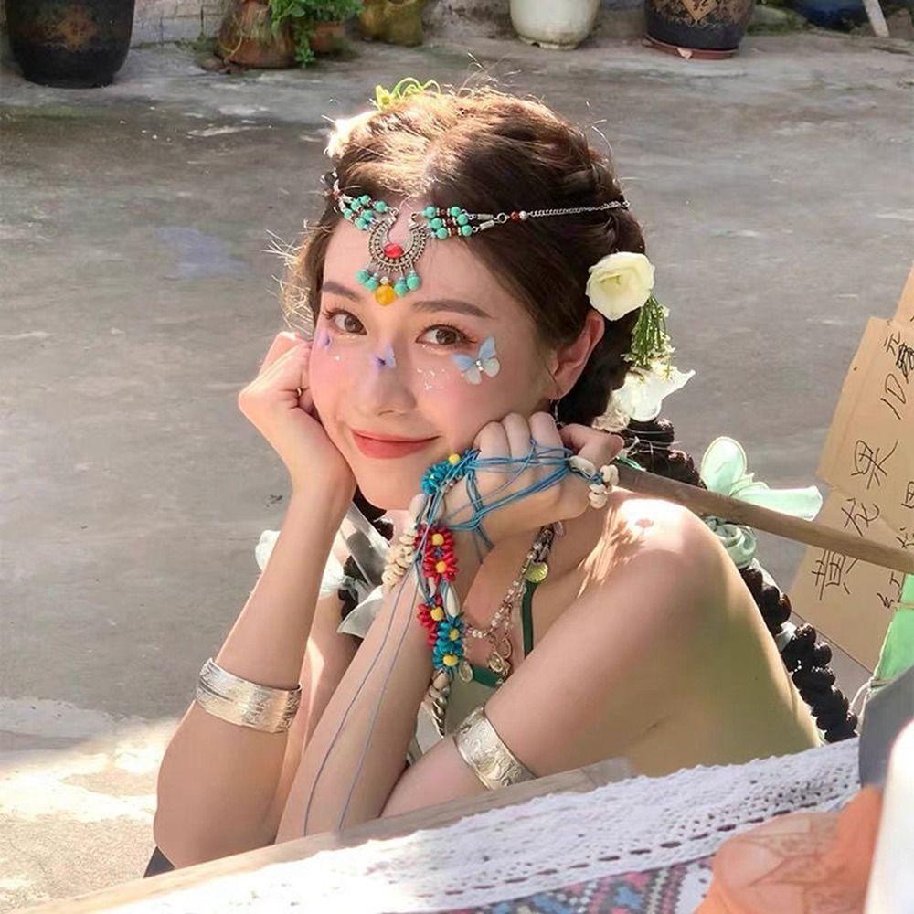 Agustina Bohemia Rantai Rambut Hadiah Elegan Untuk Gadis Anting Vintage Gaya Etnik Bando Eksotis Manik-Manik Rumbai Wanita Kepala Rantai