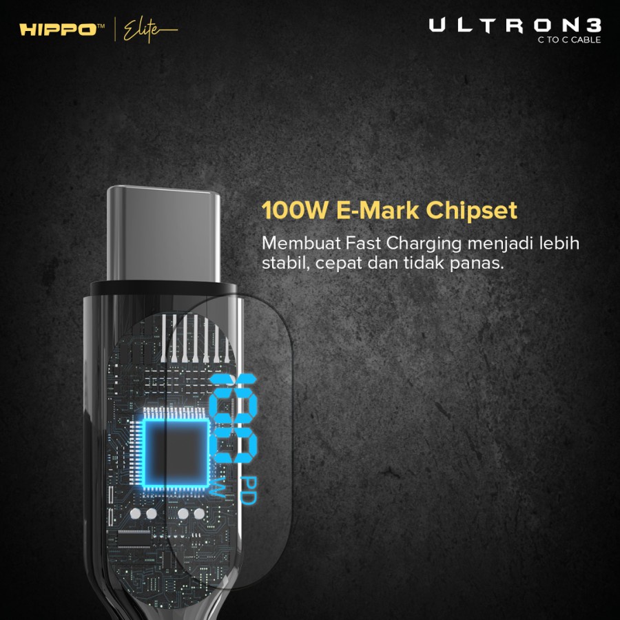 Hippo Elite Ultron 3 Kabel Charger Fast Charging USB C to C PD 100W