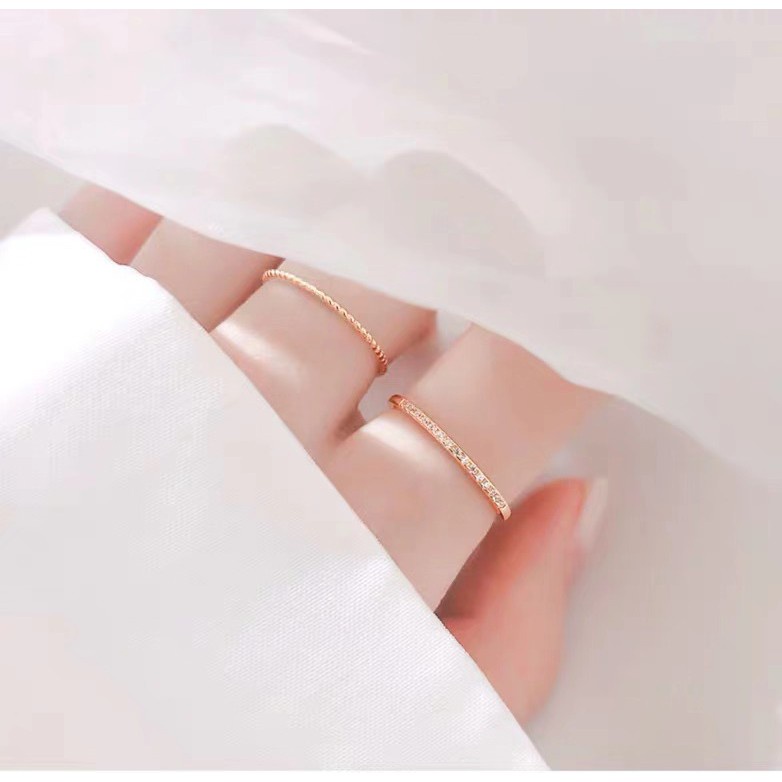 Cincin Jari Telunjuk Titanium Steel Lapis Rose Gold 18K Gaya Jepang Korea Minimalis