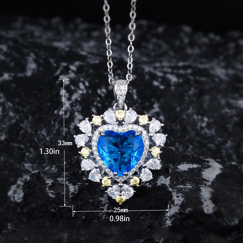 925 Sterling Silver Liontin Kalung Biru Laut Lab Topaz Liontin Kalung Dengan Rantai Wanita Choker Charms Fashion Perhiasan