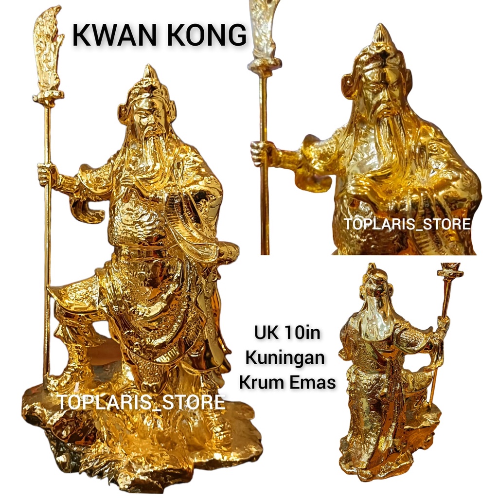Patung Kwan Kong Kuningan Emas 10in TPO