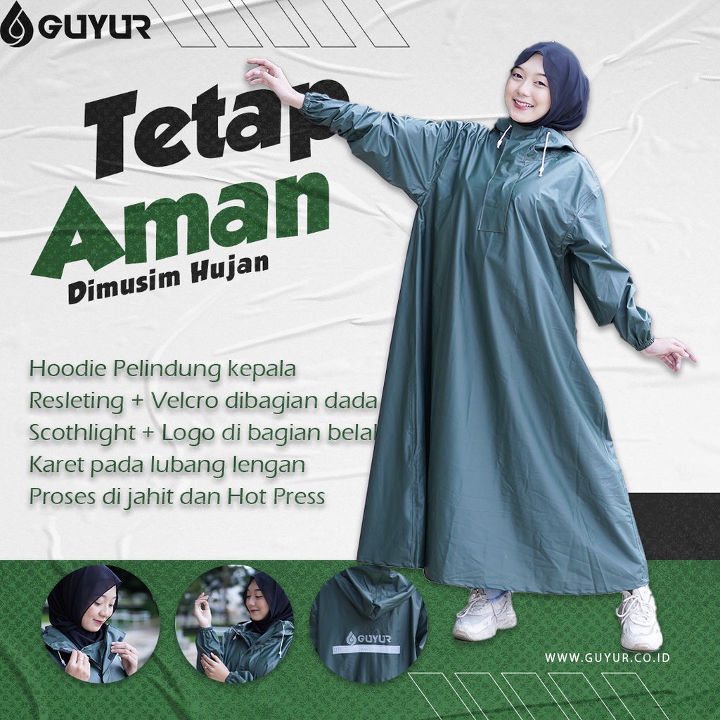 jas hujan jumbo big  raincoat wanita muslimah hijab model gamis terusan rok syar'i bahan impor  waterproof zipper