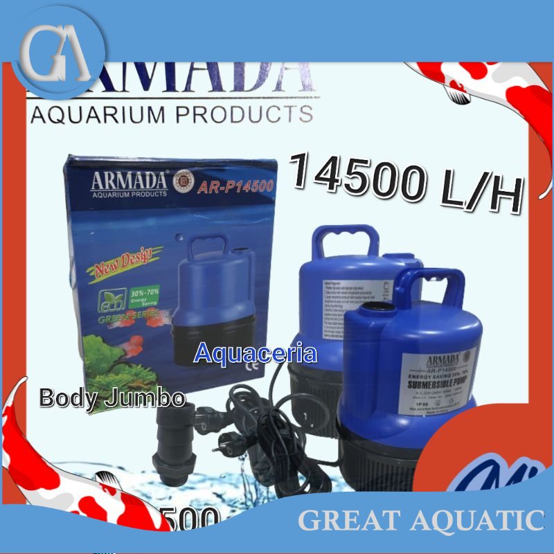 Mesin Pompa Kolam Jumbo ARMADA P 14500 Mesin Pompa filter kolam Air Mancur Air terjun Mini body plas