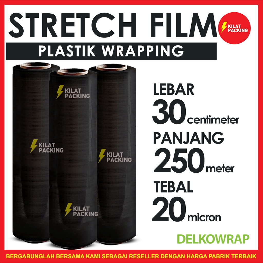 

PLASTIK WRAPPING Hitam 30CM X 250M STRETCH FILM HITAM DELKOWRAP SATUAN