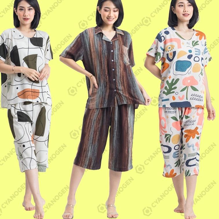 SALE TERBATAS PDK MV Setelan Baju Tidur Piyama Piama Wanita Dewasa Celana 7/8 Sleep Wear Bahan Katun
