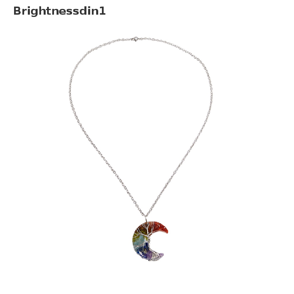 [Brightnessdin1] Kristal Alami Liontin Pohon Kehidupan Kalung Bentuk Bulan Reiki Kalung Kawat Bungkus Bulan Sabit Batu Alam Resin Perhiasan Hadiah Butik