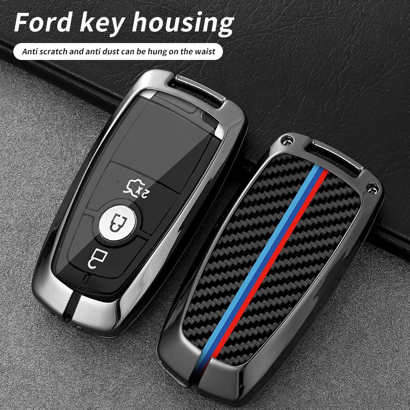 [Tersedia] Ford Ranger Raptor/Wildtrak/XLT/XL Tanpa Kunci Remote Control Zinc Alloy Serat Karbon+Perlindungan TPU Kotak Kunci Mobil
