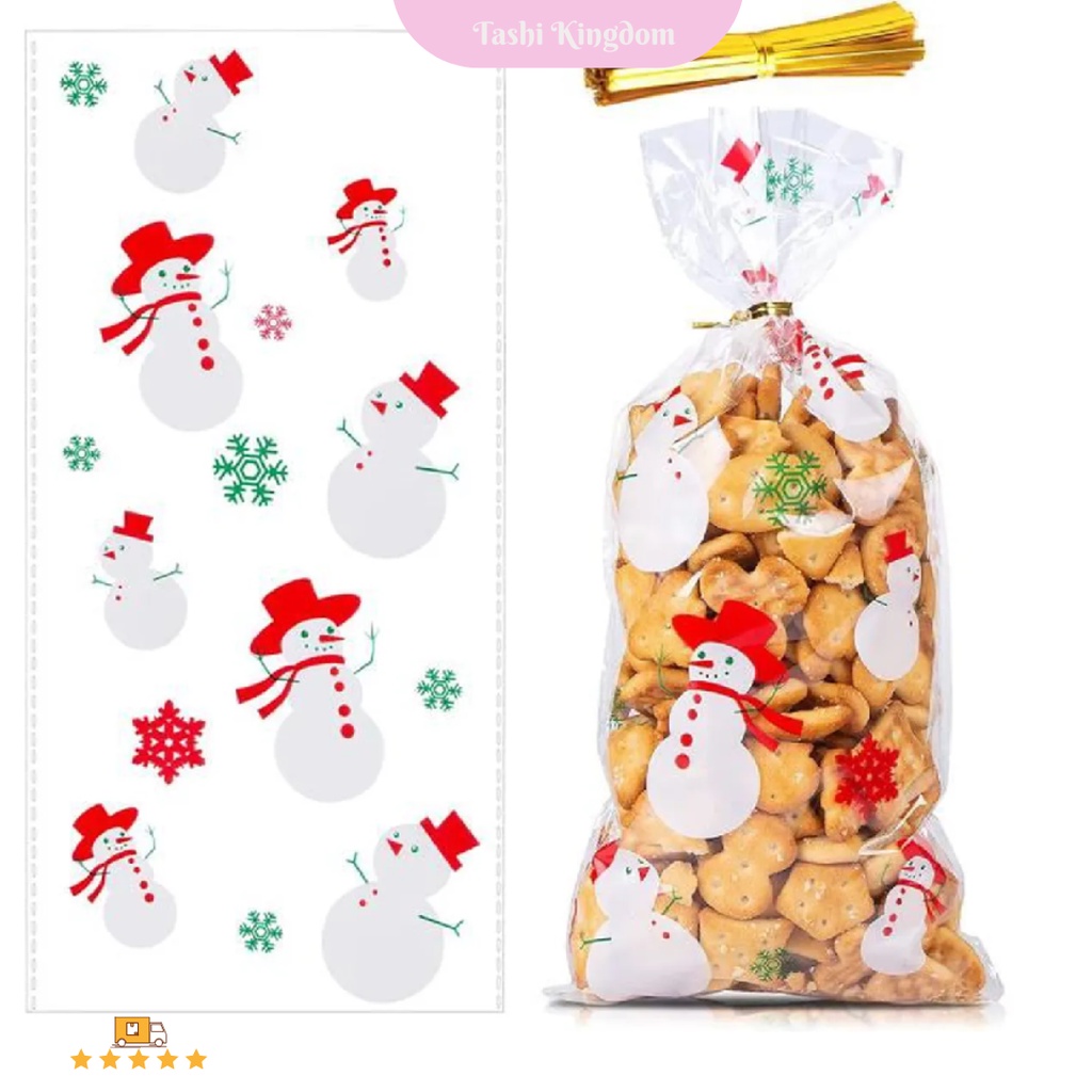 

isi 3 Plastik bungkusan hadiah natal kantong plastik marry x'mas kantong natal plastik cookies natal