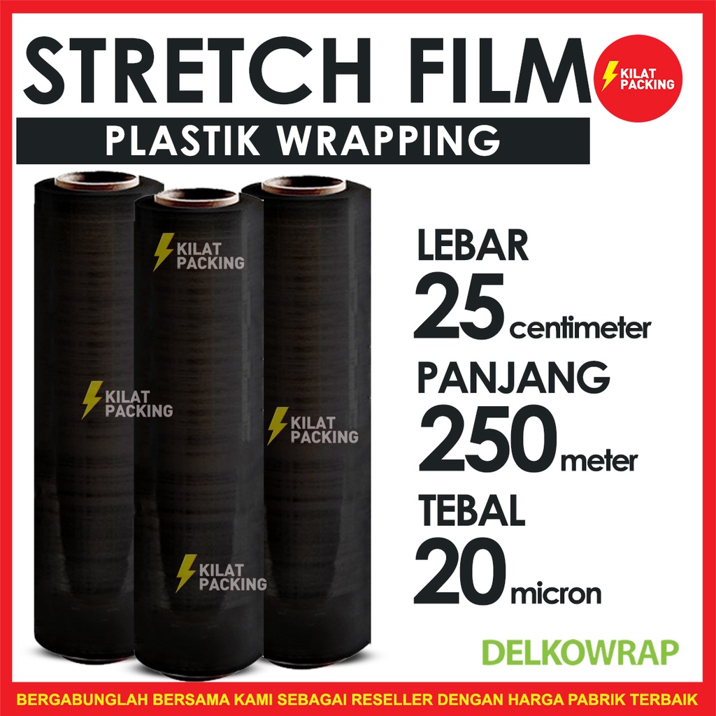 

PLASTIK WRAPPING Hitam 25CM X 250M STRETCH FILM DELKOWRAP PLASTIC WRAP SATUAN