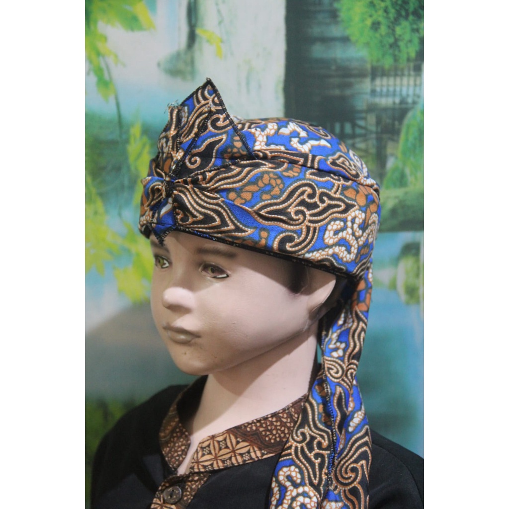 iket kepala BLANGKON sunda jawa tradisional batik uk anak dan dewasa atas tutup (BIRU)