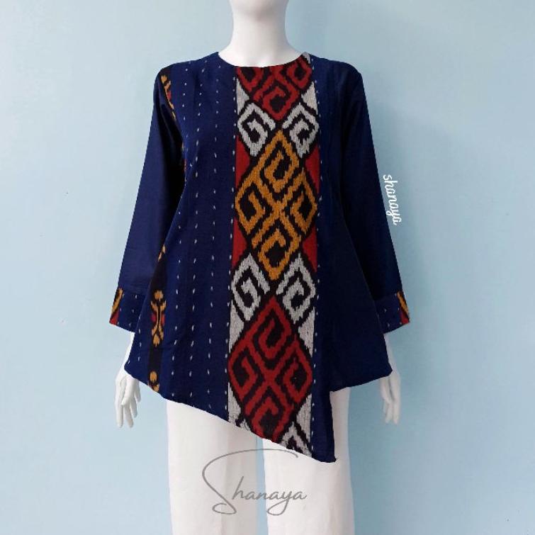 PROMO MURAH B26 Shanaya Baju Batik Wanita Blus Marun Navy Tenun Belakang Toyobo Batik Kerja Batik Ku