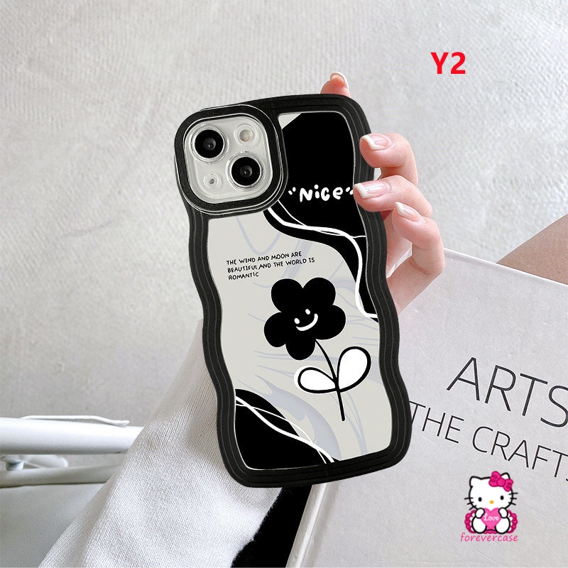 IPHONE Casing Retro Kupu-Kupu Kompatibel Untuk Iphone11 12 13 14 Pro Max7 6s 8 6 Plus XR X XS Max SE 2020 Shockproof Soft Tpu Wavy Edge Vintage Black Flower Back Cover