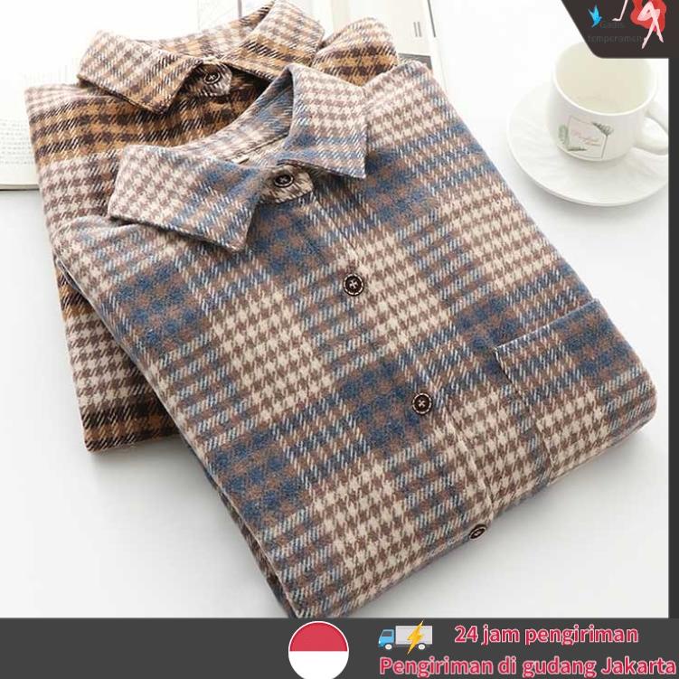 Harga Termurah Kemeja Oversize Flanel Wanita Kotak Kotak Korean Blouse Korea Lengan Panjang Kemeja W