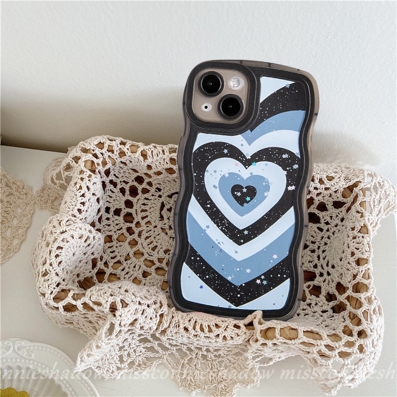 IPHONE Casing Bintang Bling Gradasi Love Heart Kompatibel Untuk Iphone11 7Plus XR 13 11 12 14 Pro Max8 6 14 7 6s Plus X XS Max SE 2020 Lembut Tpu Wavy Edge Back Cover