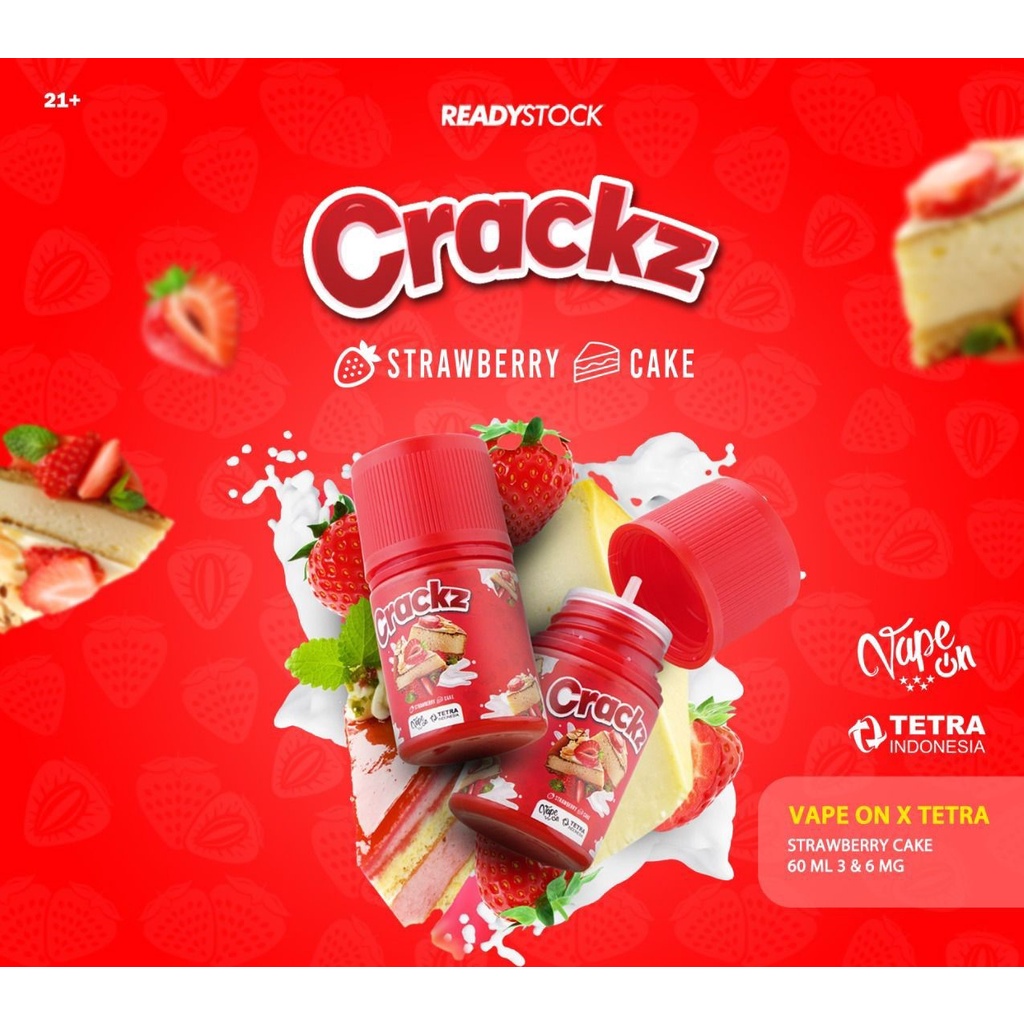 LIQUID CRACKZ V5 60ML 6MG BY TETRA X VAPE ONE - STRAWBERRY CAKE