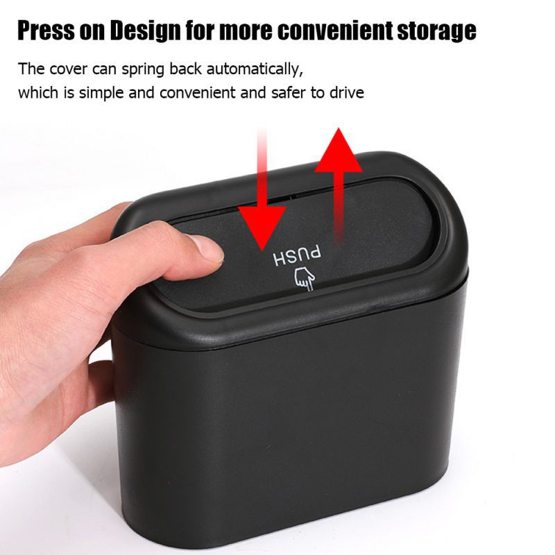 Tempat Sampah Gantung Mobil Mini Organizer Multifungsi Car Hanging Waterproof Kotak Penyimpanan Tutup Dorong Trash Bin Aksesoris Interior
