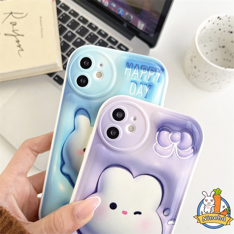 IPHONE Casing Kompatibel Untuk Iphone14 13 12 11 Pro Max X Xr Xs Max8 7 6 6s Plus SE 3D Vision Fashion Kelinci Silikon Air Cushion Case Kamera Perlindungan Shockproof Pelindung Phone Case