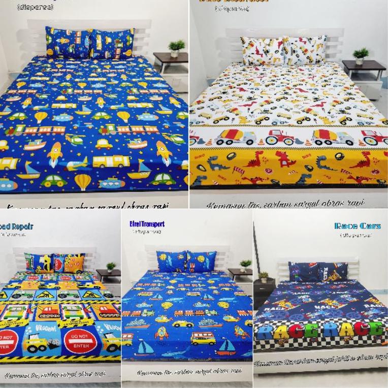 HARGA TERMURAH Sprei motif anak cowok, mobil, excavator, transposi