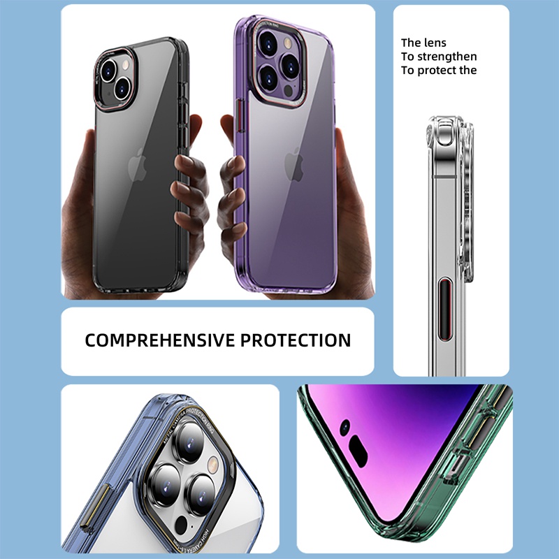 NEW !! For iPhone case （ 13 13 Pro 13 Pro Max 14 14 Pro 14 Pro Max high-quality Transparent housing aluminum alloy independent button+camera protection Mobile phone shell ）